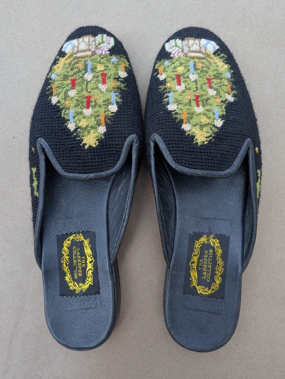The Larkspur Collection Needlepoint Christmas Tree Mule Slipper Shoes Sz Medium